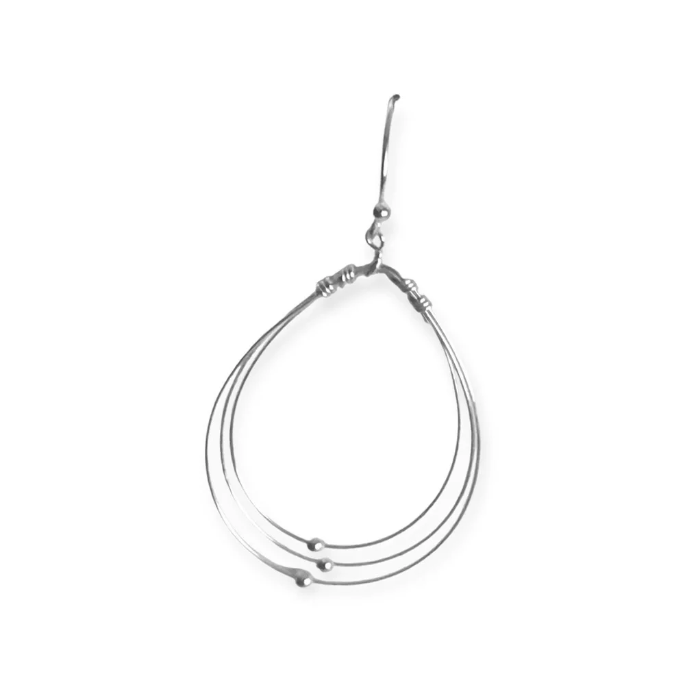 Sterling Silver 3 Wire Beaded Teardrop Dangle Earrings